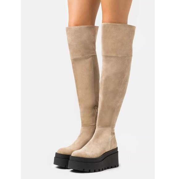 Free People London Calling Wedge Over-the-Knee Boots Size 37 7 Stone Suede NEW - Picture 15 of 15